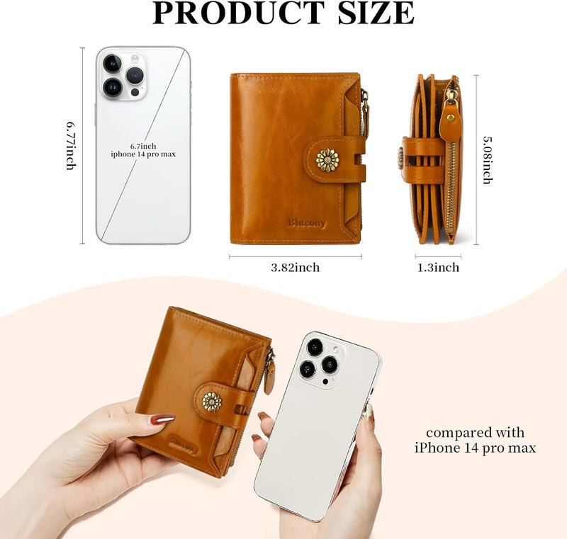 Blucoay Leather Wallet Women,RFID Blocking Womens Wallet Bifold Compact Card Holder Small Wallet for Women with Removable ID Window LightBrown - Image 4